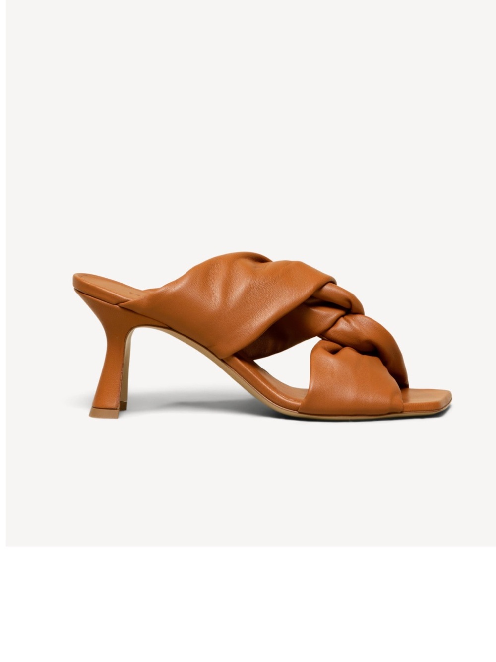M. Gemi Twisted Strap Tan Mule Sandals with Mid Heel